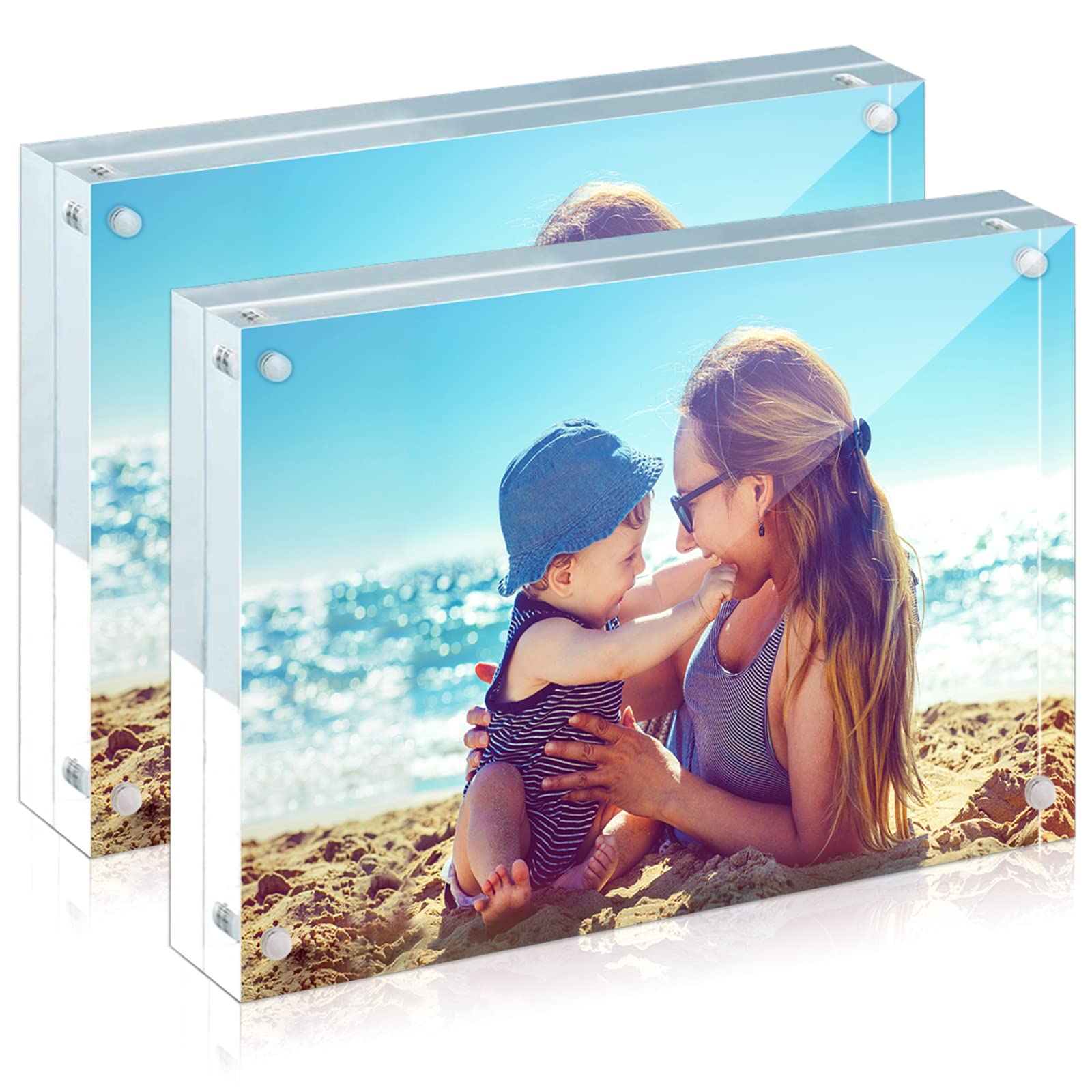 Acrylic Frames, 2 Pack 8x10, 24mm Thicker Frameless Clear Frame