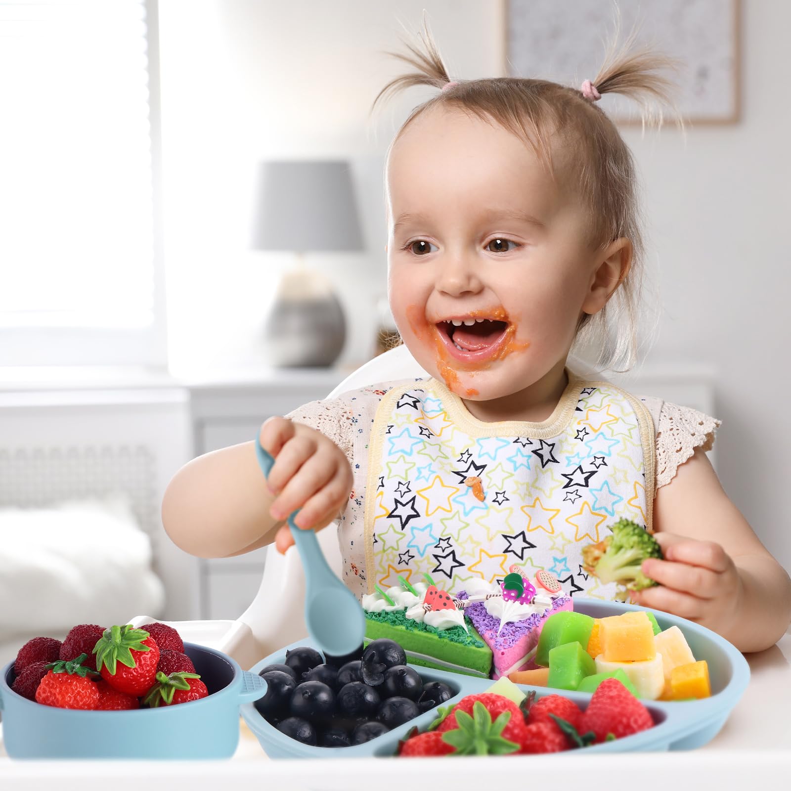 24 Pcs Silicone Baby Feeding Set,6 Baby Toddler Suction Bowls