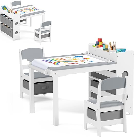 Kids Toddler Table and Chair Set with Storage, Toddler Activity Table for Kids Drawing