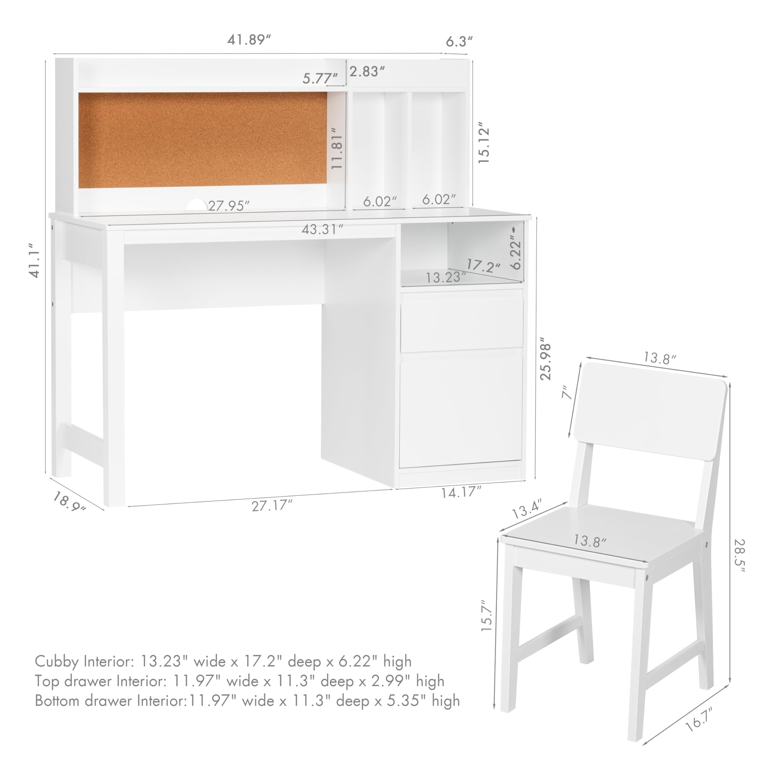 Kids Study Desk and Chair Set with Hutch Storage