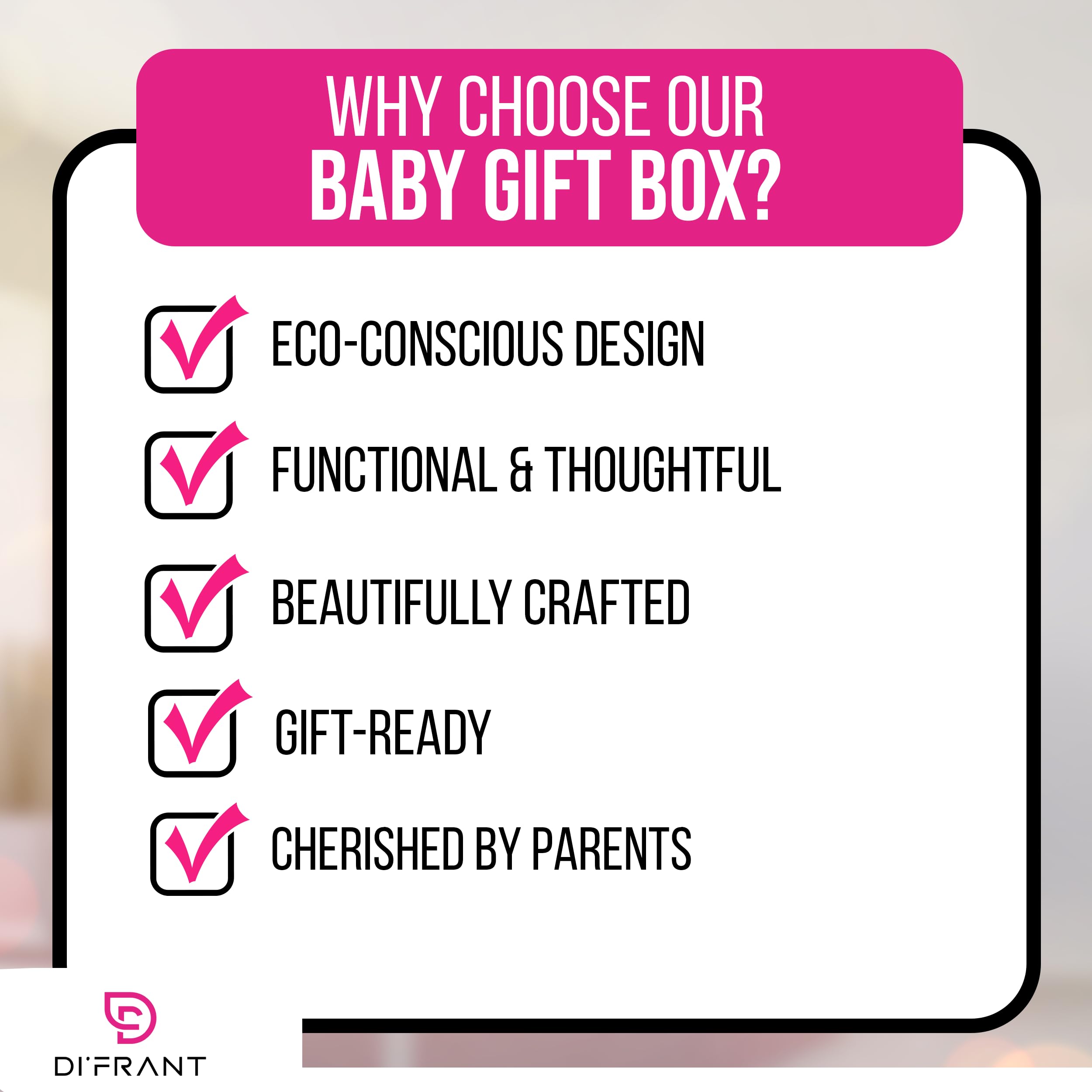 DI'FRANT Newborn Baby Gift Box | Educational Teething Toy & Soothing Crochet Rattle Set | 70% Bamboo & 30% Cotton | Perfect Baby Full Moon Gift in Eco-Friendly Kraft Box (Blue Pine)