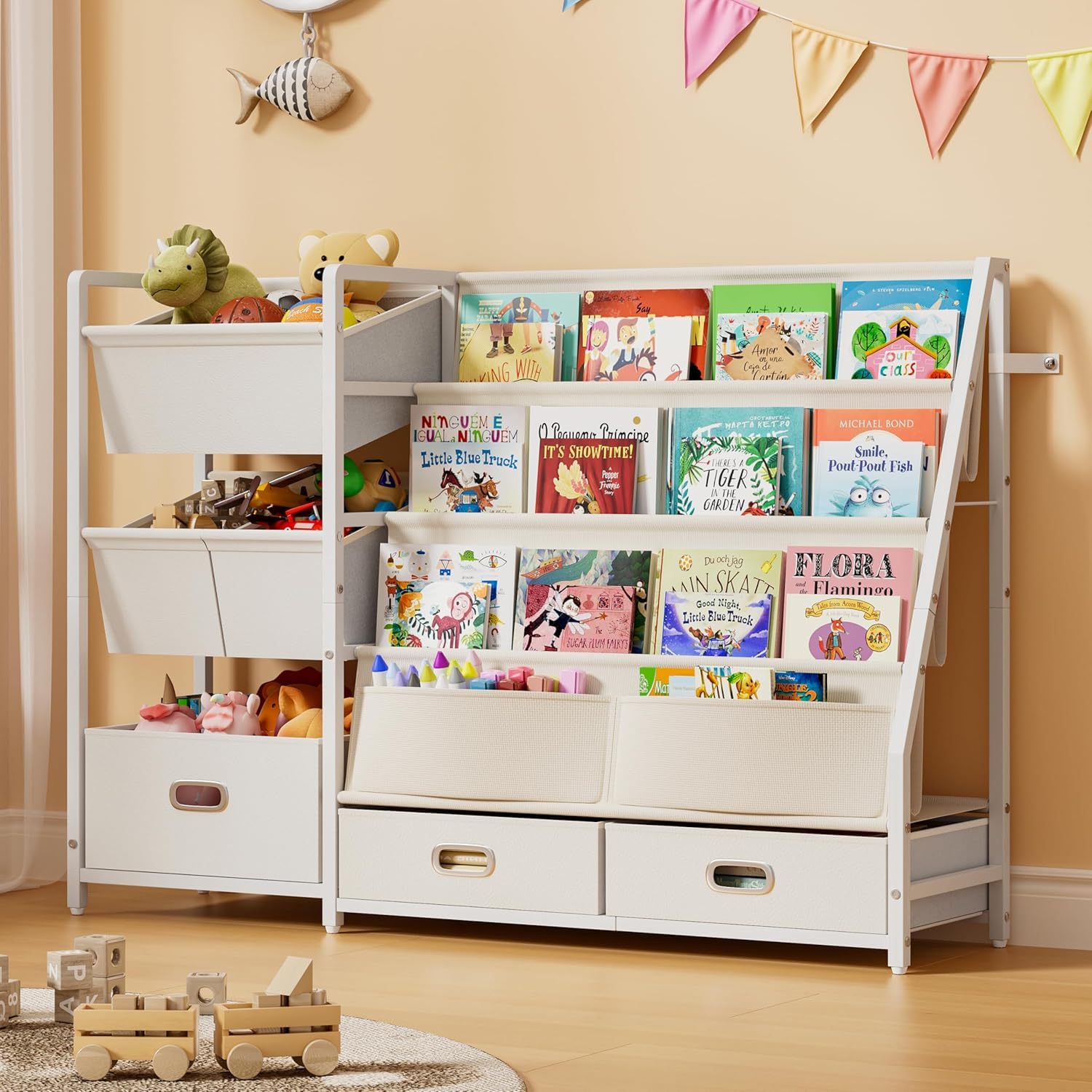 Kids Bookshelf and Toy Storage Organizer with 6 Bins