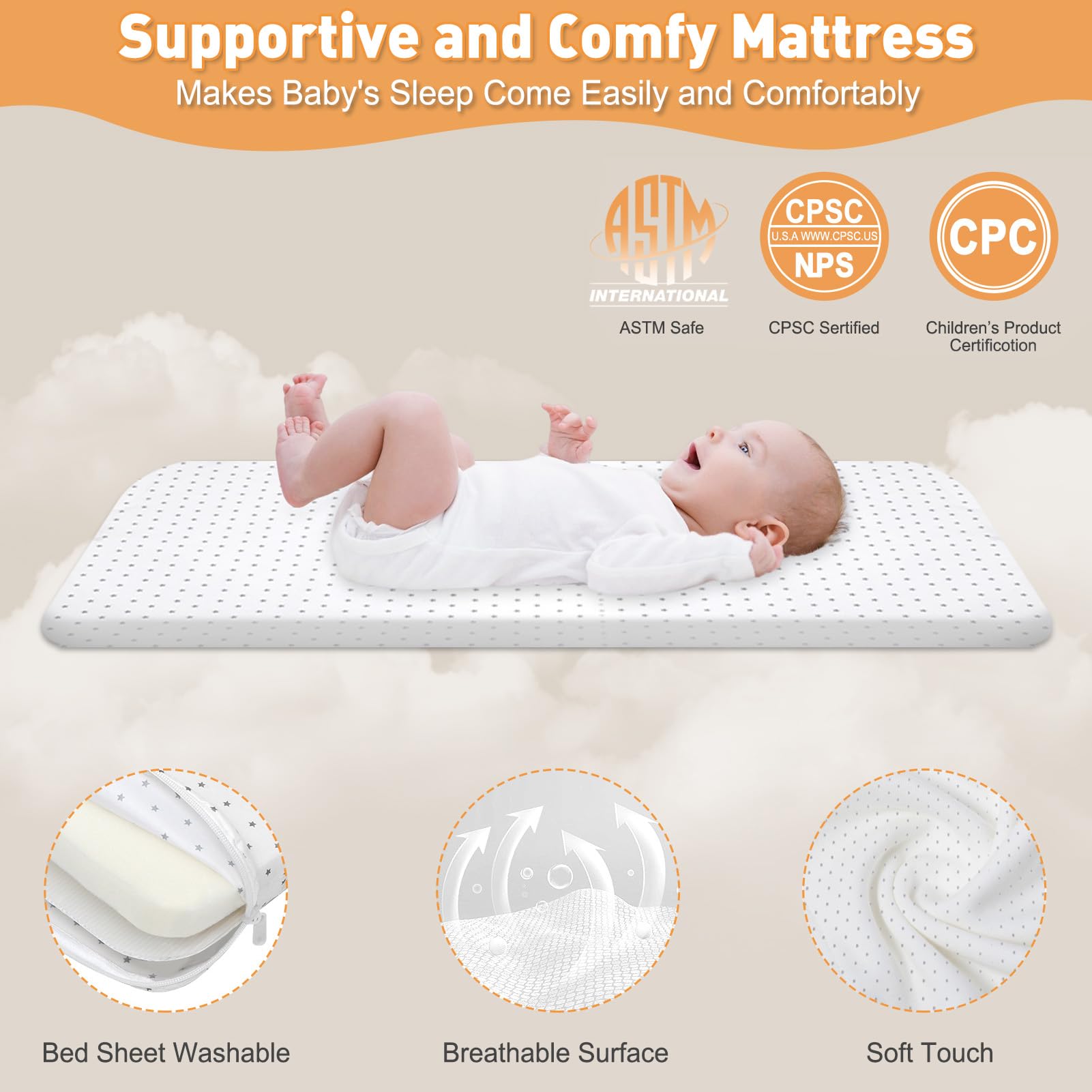 3-in-1 Bedside Baby Bassinet with Adjustable Height