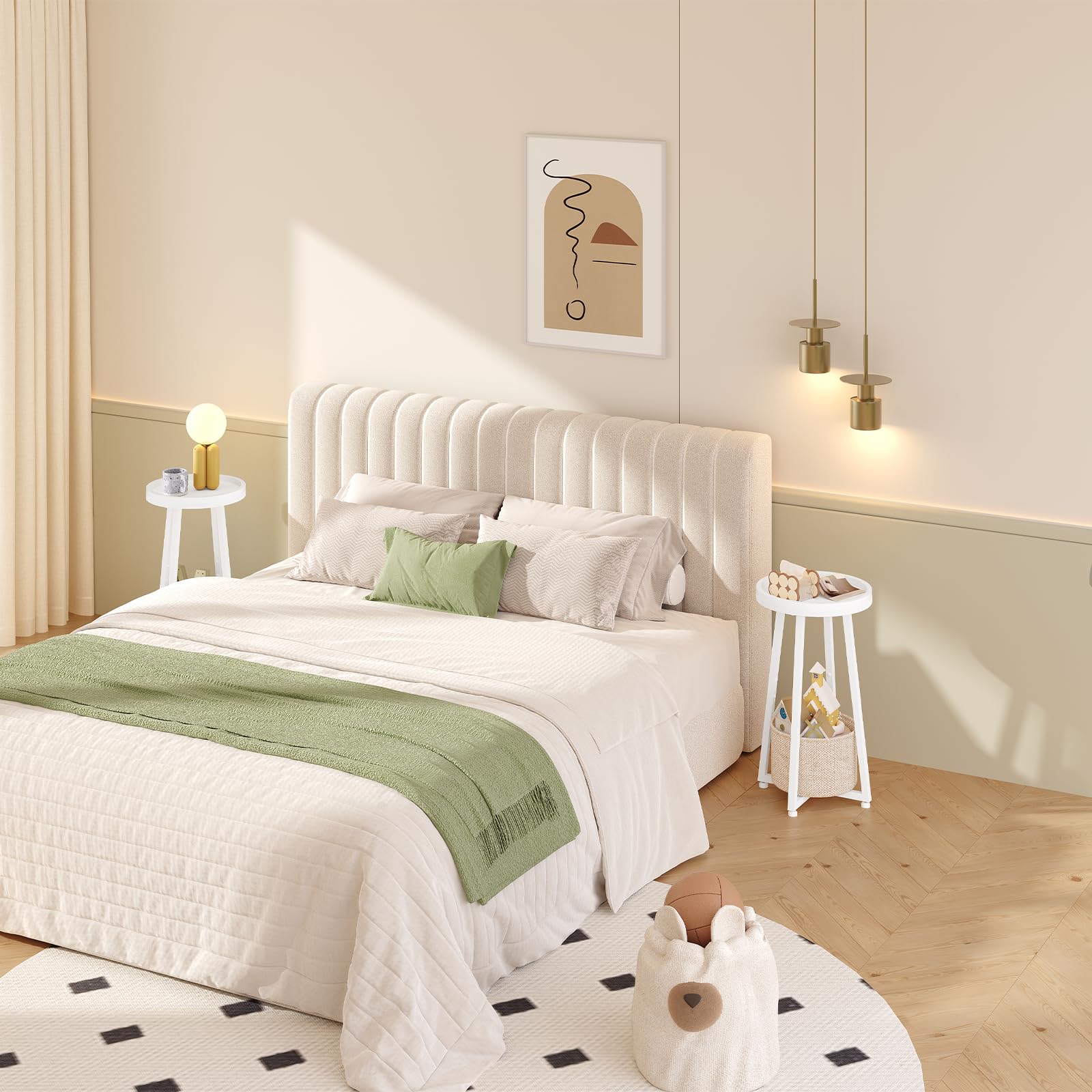 2-Tier Round Side Table with Storage Basket