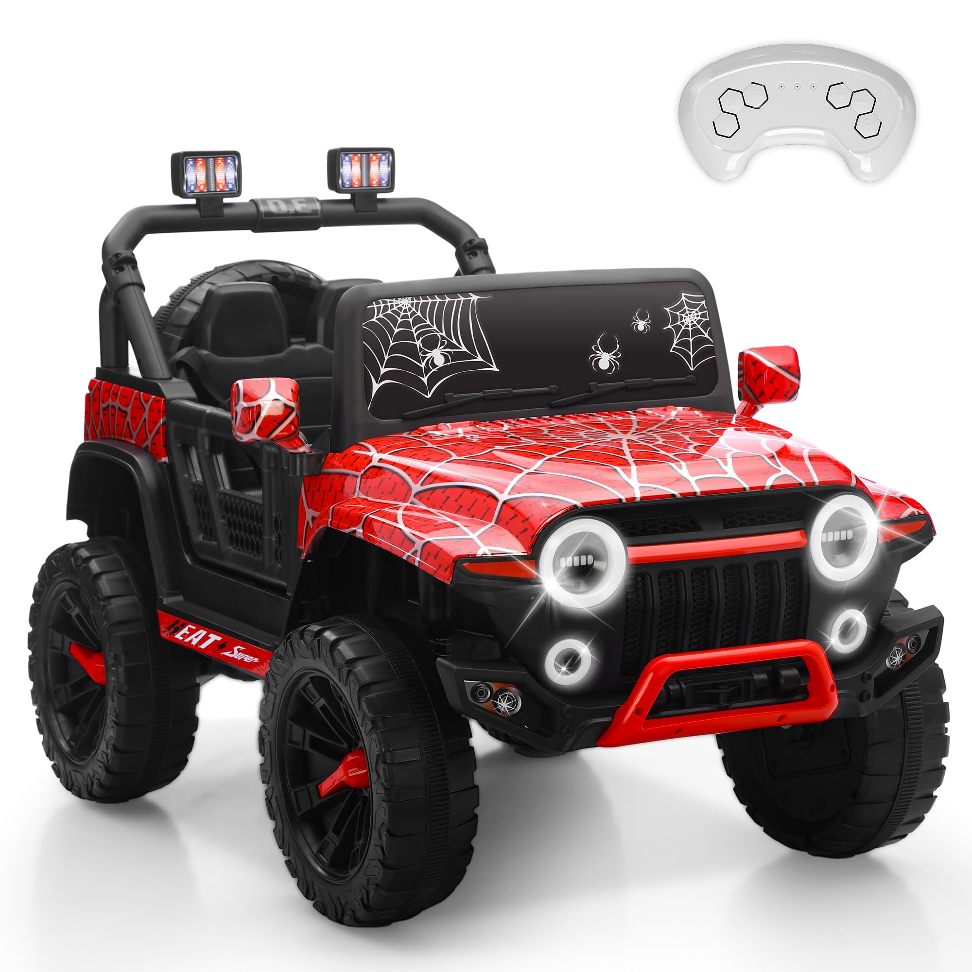Electric Ride on Car, 24V Ride on Toys for Big Kids with Remote Control, 3 Speeds Change Electric Toddler Car, Kids' Electric Vehicles 2 Seater, LED Headlights, Bluetooth Music, Red