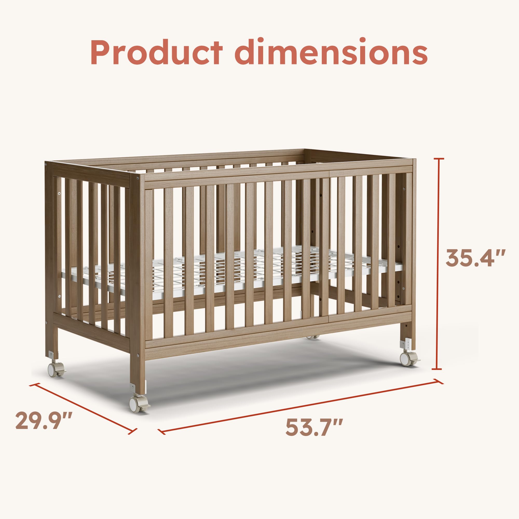 11-in-1 Convertible Baby Crib with Wheels and Adjustable Mattress Height
