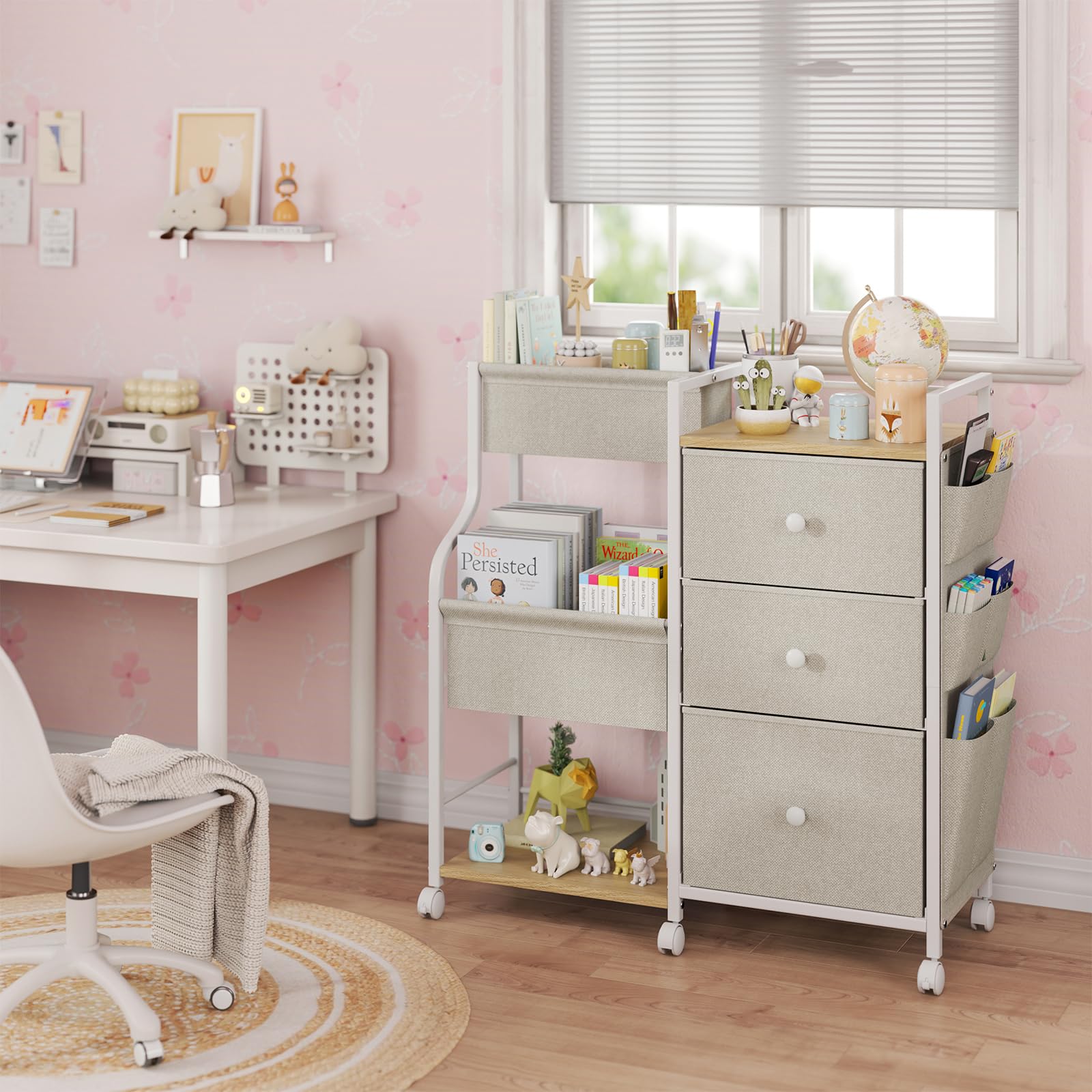 3-Tier Rolling Baby Organizer Cart with Dividers and Drawers