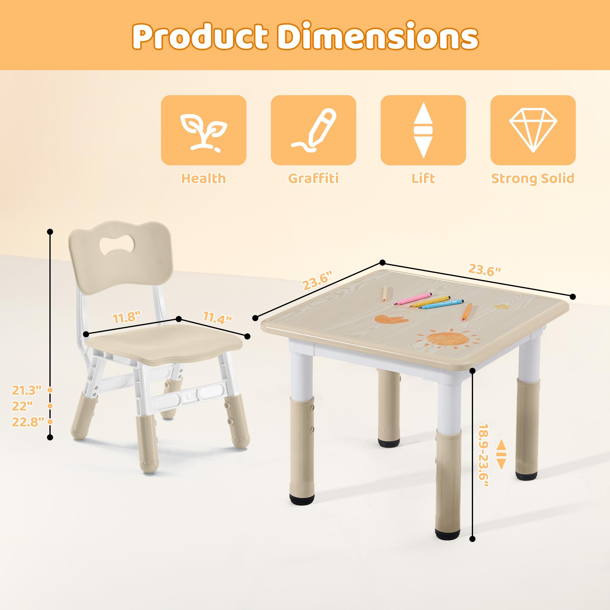 Height Adjustable Kids Table and Chairs Set