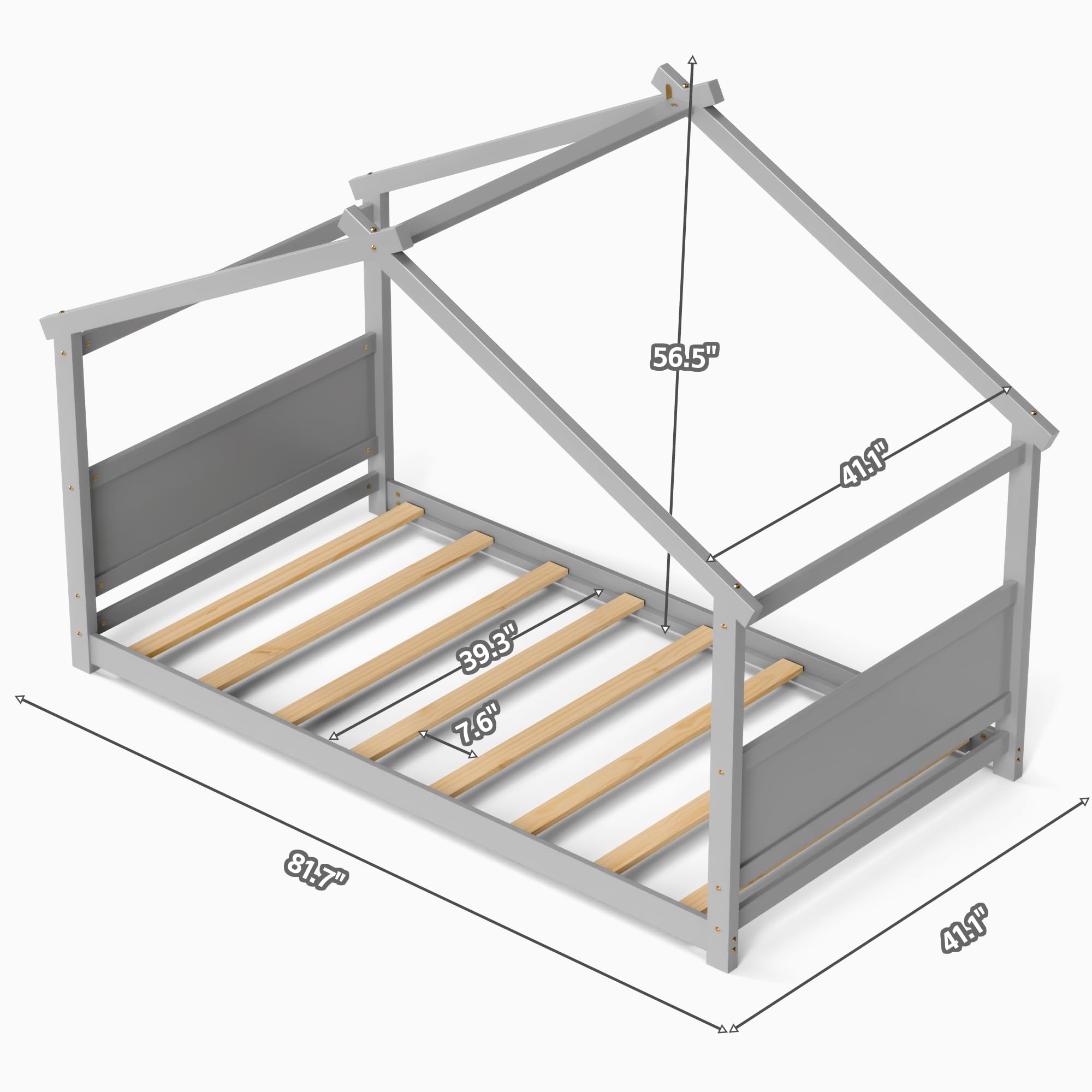 Twin Floor House Bed with Headboard and Footboard