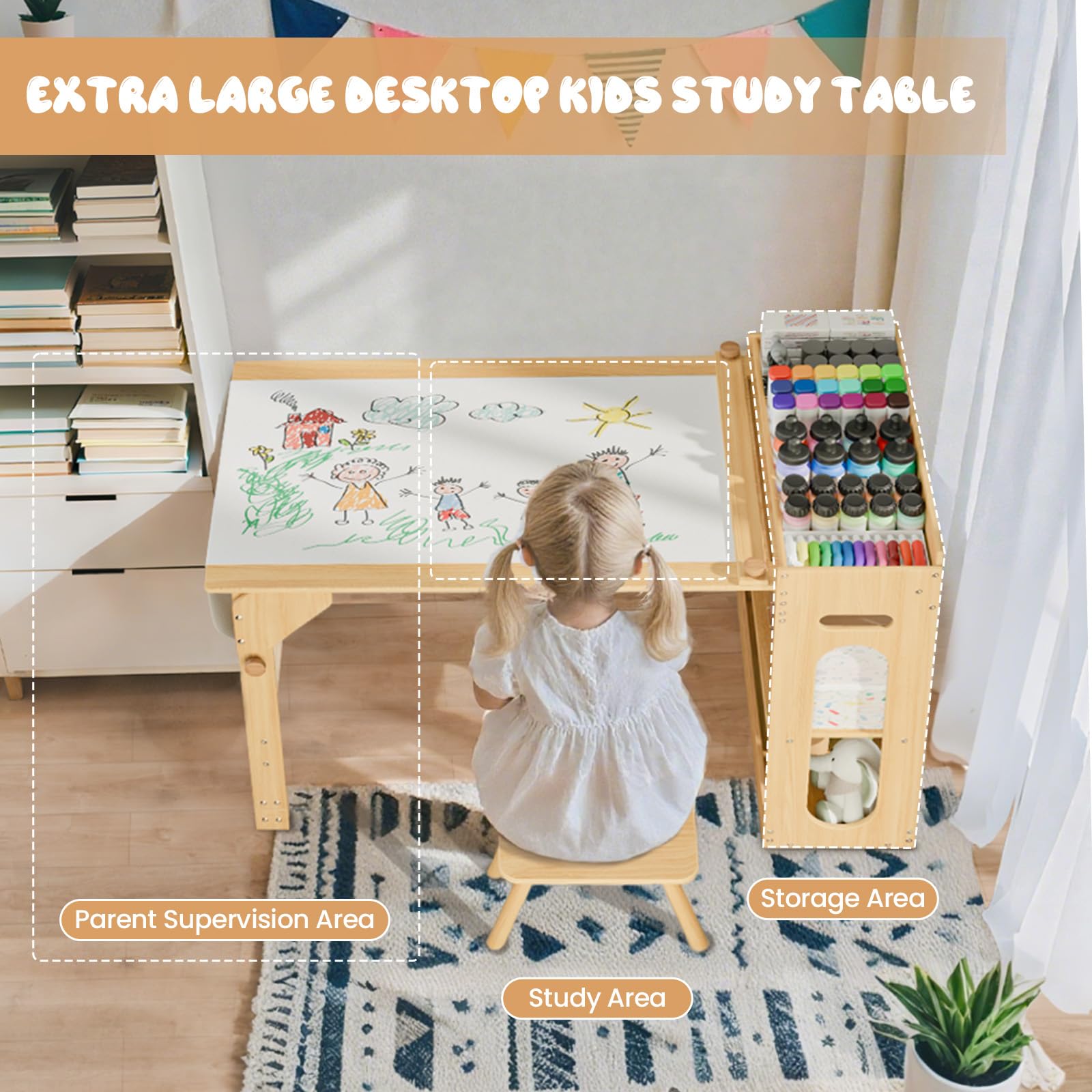 Kids Art Table and 2 Chairs Set with Storage