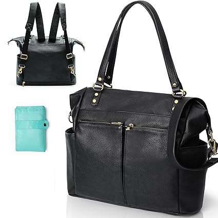 Diaper Bag Tote, 4 in 1 Leather Diaper Bag Backpack with 14 Pockets