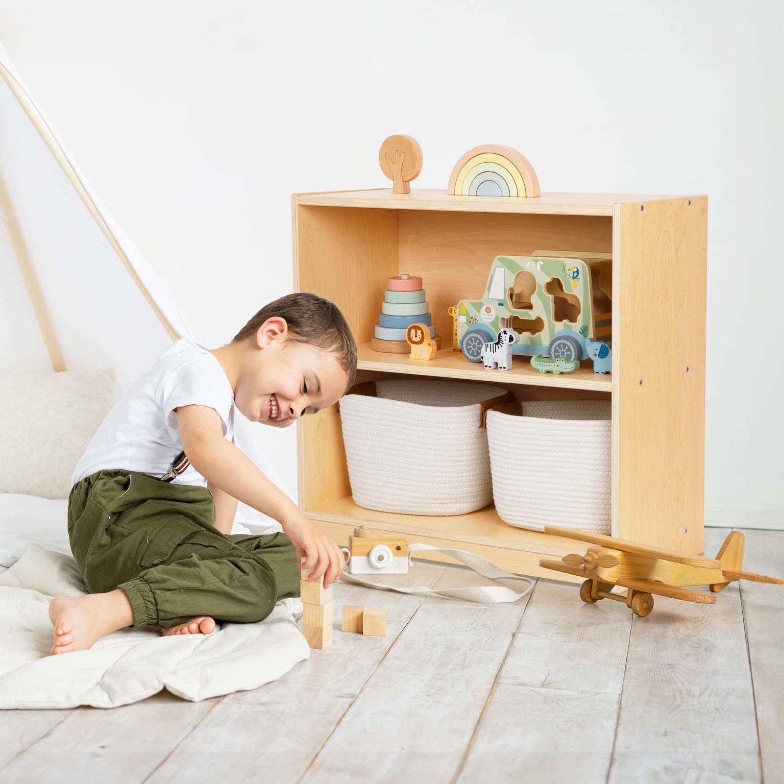 Montessori Shelf and Toy Storage, Compact Toddler Bookshelf for Small Space