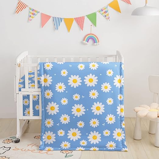 3pcs Nursery Crib Bedding Set with Comforter, Sheet & Skirt