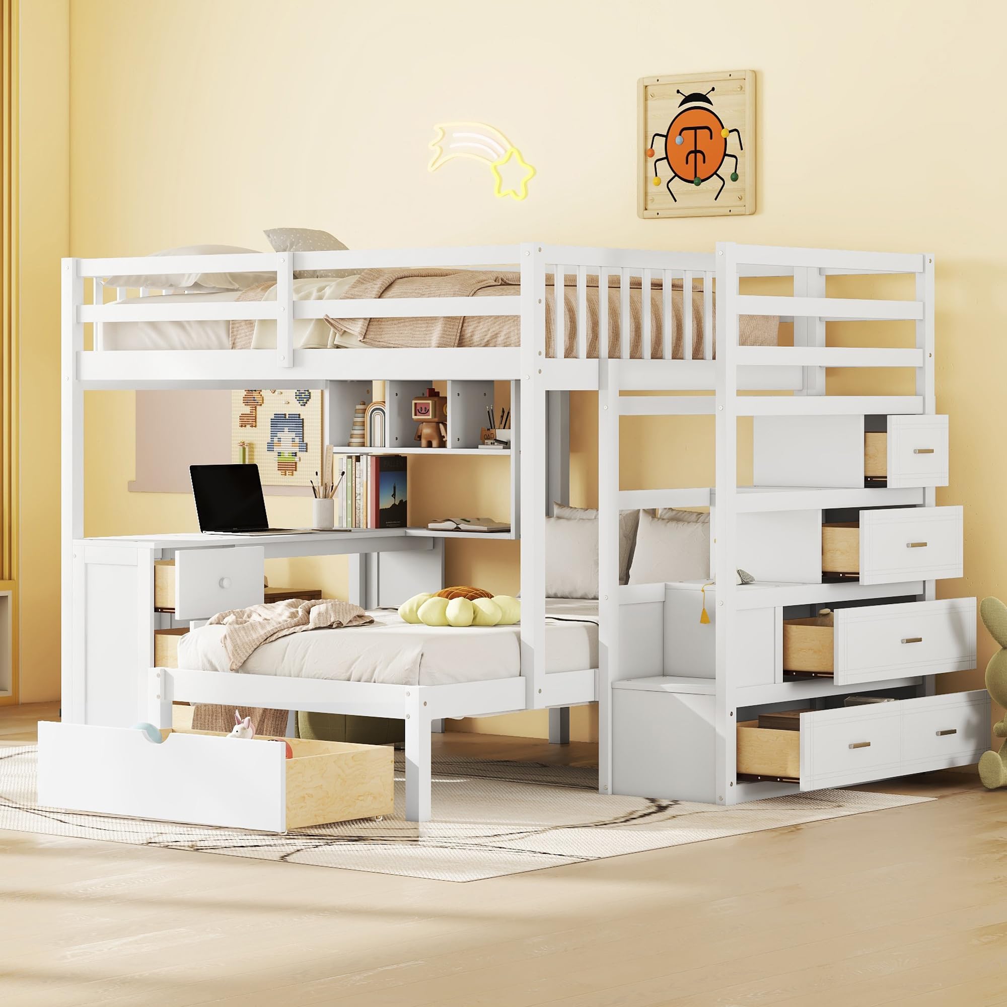 Full Over Twin Bunk Bed with Desk and Storage
