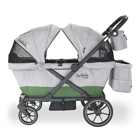 Caravan Coupe Quad, Compact Stroller Wagon with Reclining Seats for 4 Kids, Gray/Black