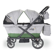 Caravan Coupe Quad, Compact Stroller Wagon with Reclining Seats for 4 Kids, Gray/Green