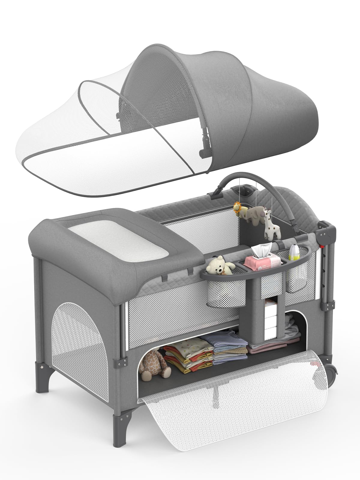 4-in-1 Adjustable Bedside Bassinet with Changing Table