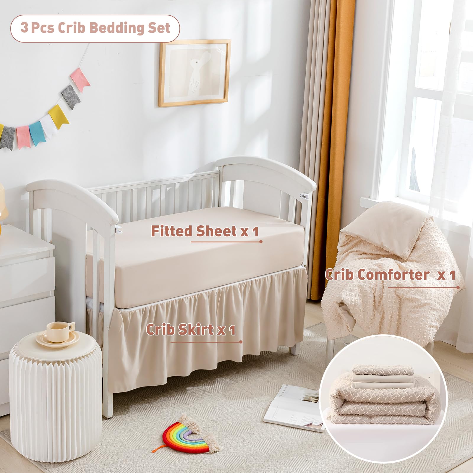 3 Piece Bedding Set for Boy Girls, Jacquard Tufted Geometric Crib Set