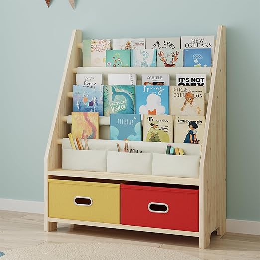 4 Tier Kids Book Shelf, Wooden Kids Book Rack Storage Bookshelf