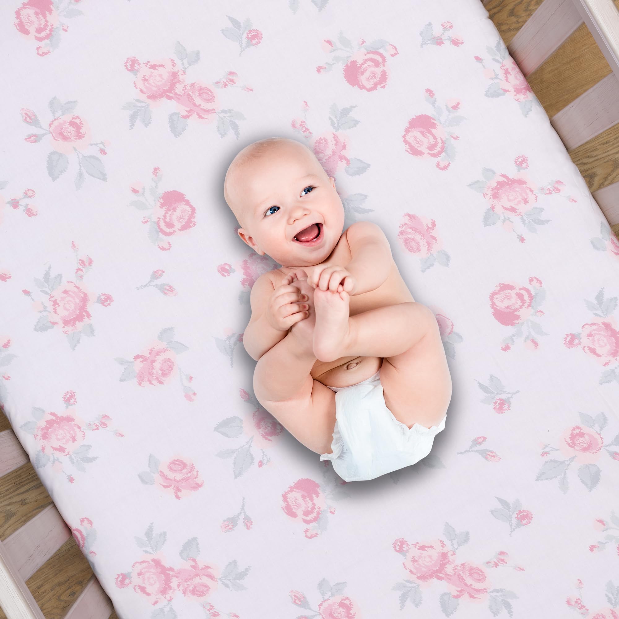 Coquette Floral Pink Bows Aesthetic 3-Piece Baby Crib Bedding Set
