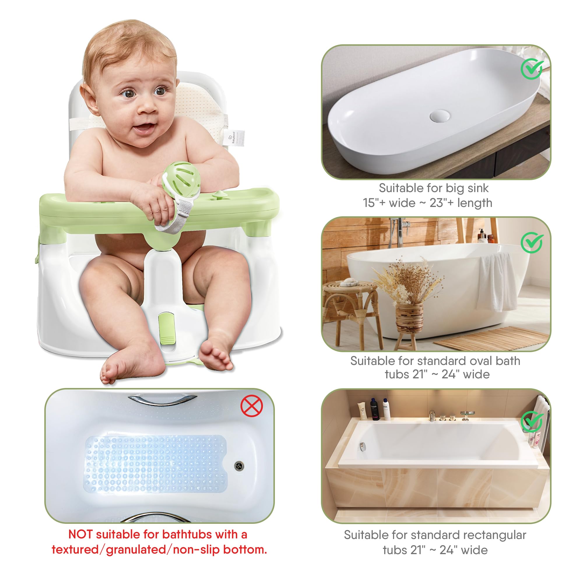 Baby Bath Seat with Adjustable Recline Positions