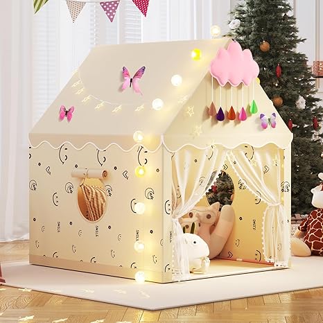 Kids Play Tent, Princess Tent Indoor Playhouse Set with Star Lights, Ball Lights