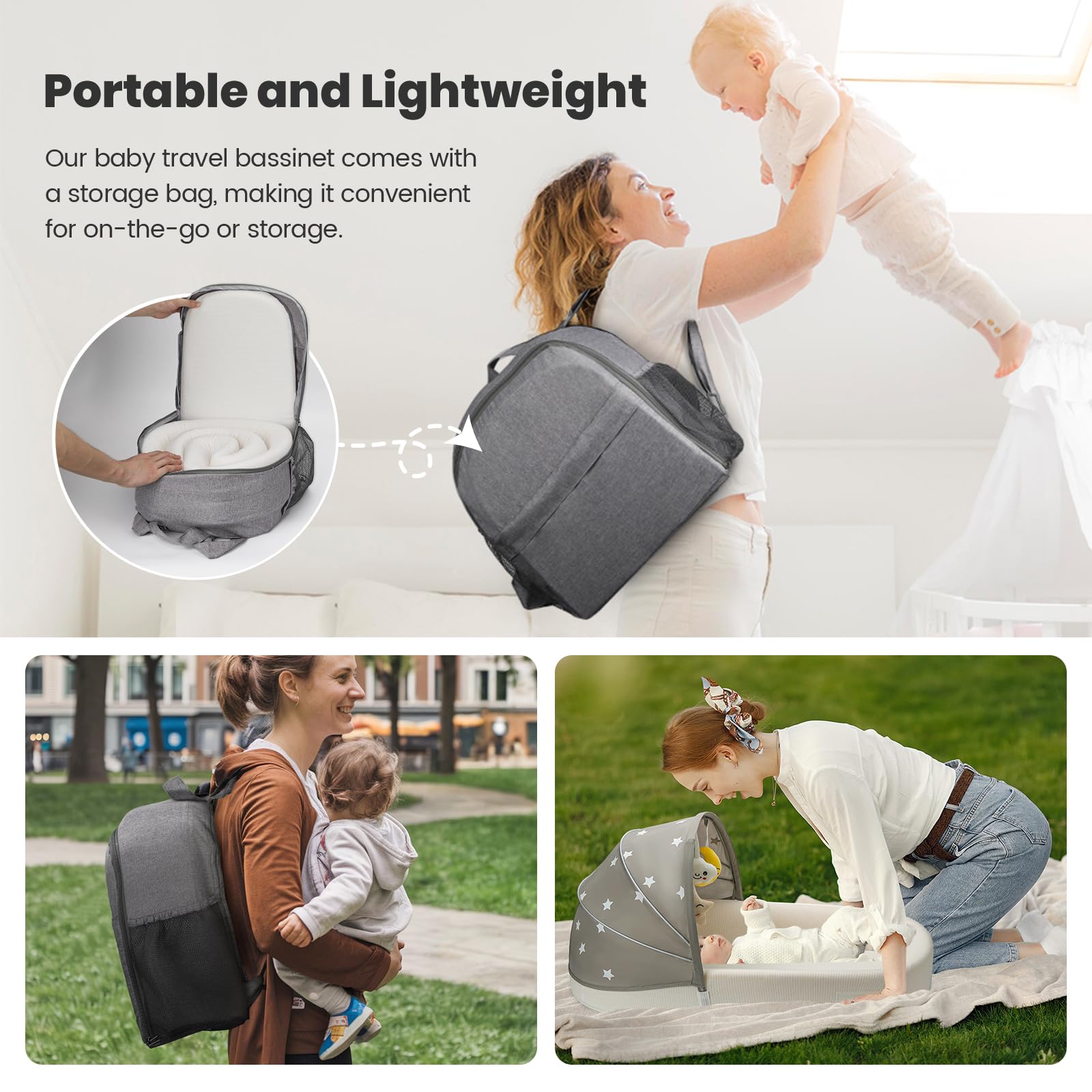 Portable Baby Bassinet Travel Lounger with Mosquito Net