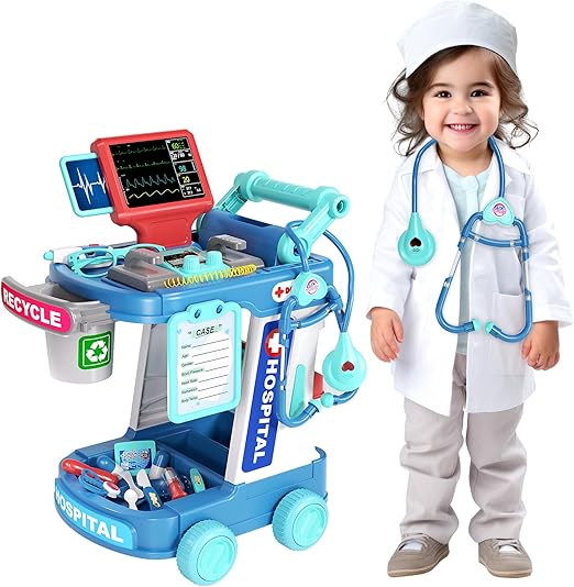 Kids, Pretend Doctor Playset for Toddlers with Cart, Costume