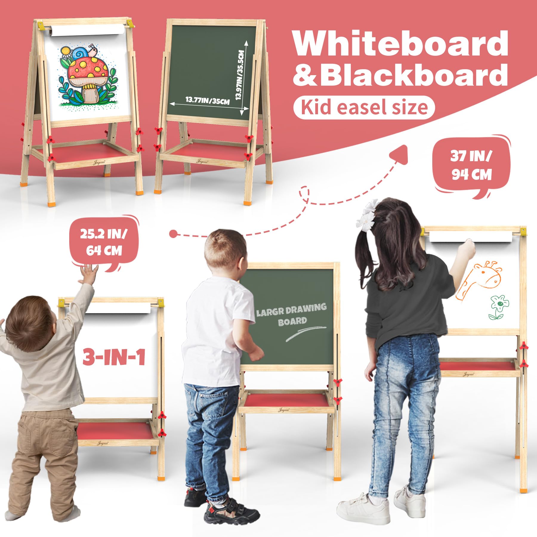 Kids Art Easel Double-Sided Magnetic Whiteboard Chalkboard