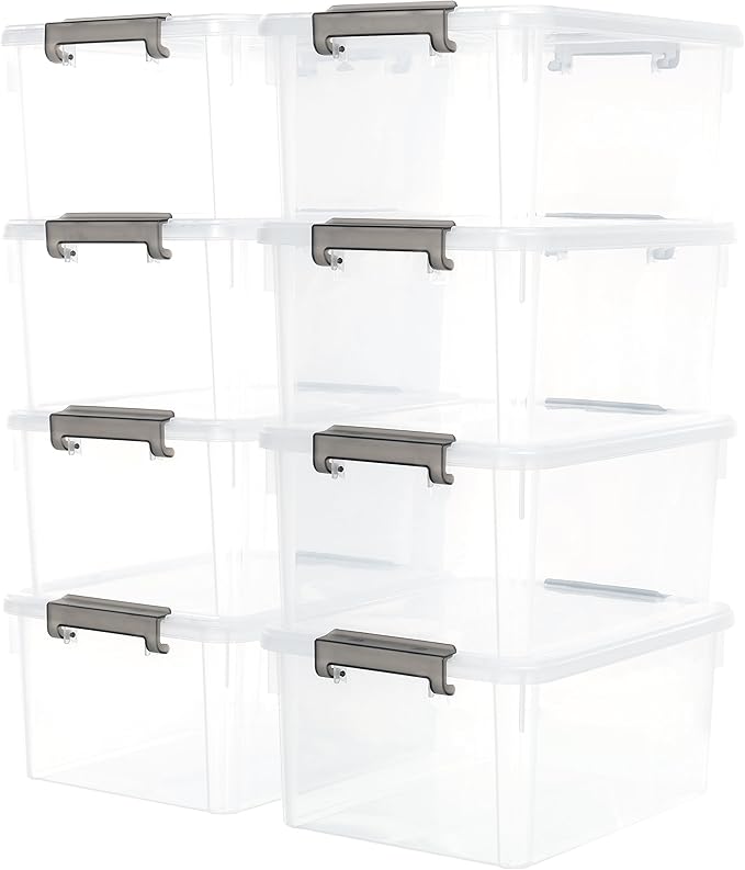 32 QT Plastic Storage Bins with Latching Lids Stackable Storage Containers