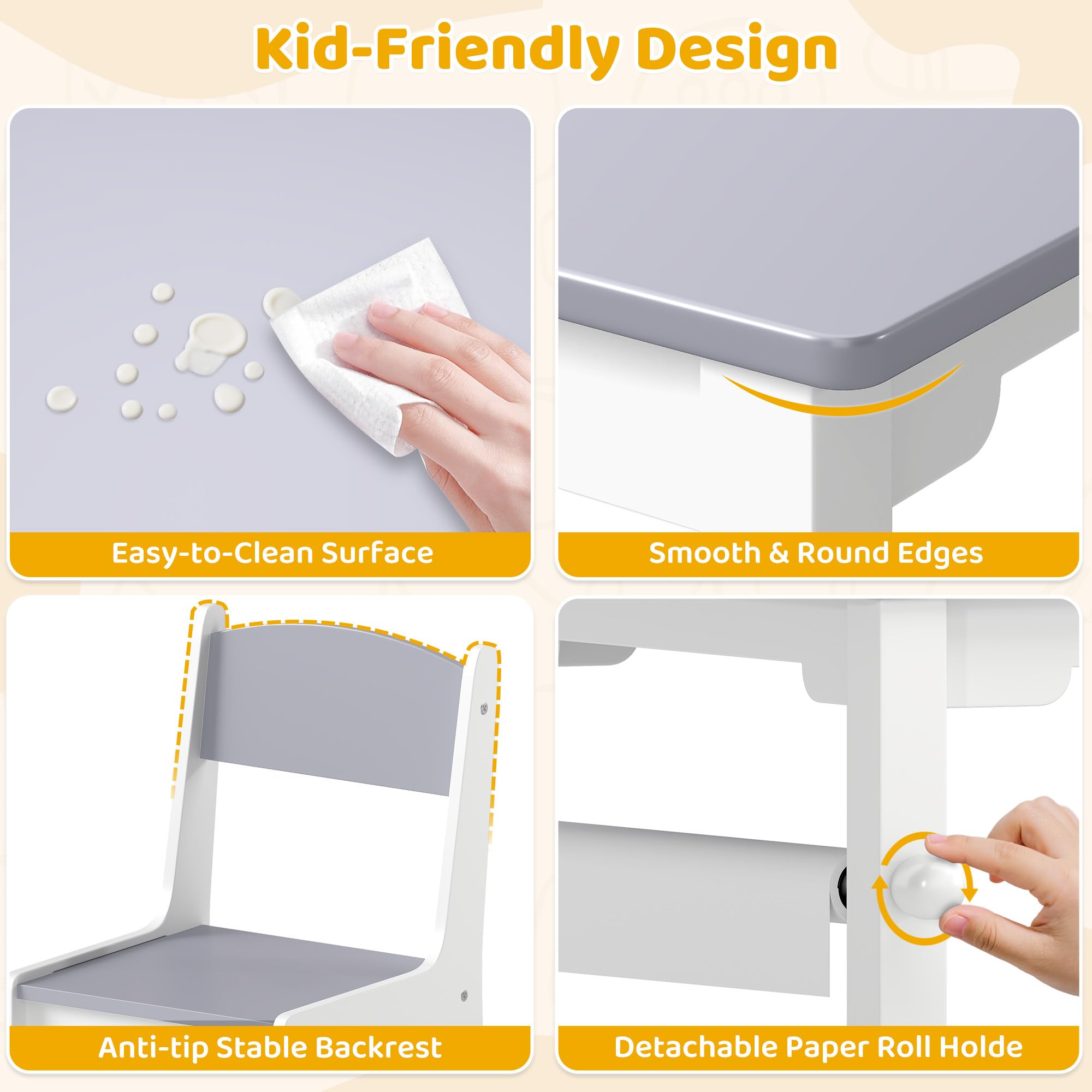 Kids Art Table and Chairs Set with Storage and Paper Roll