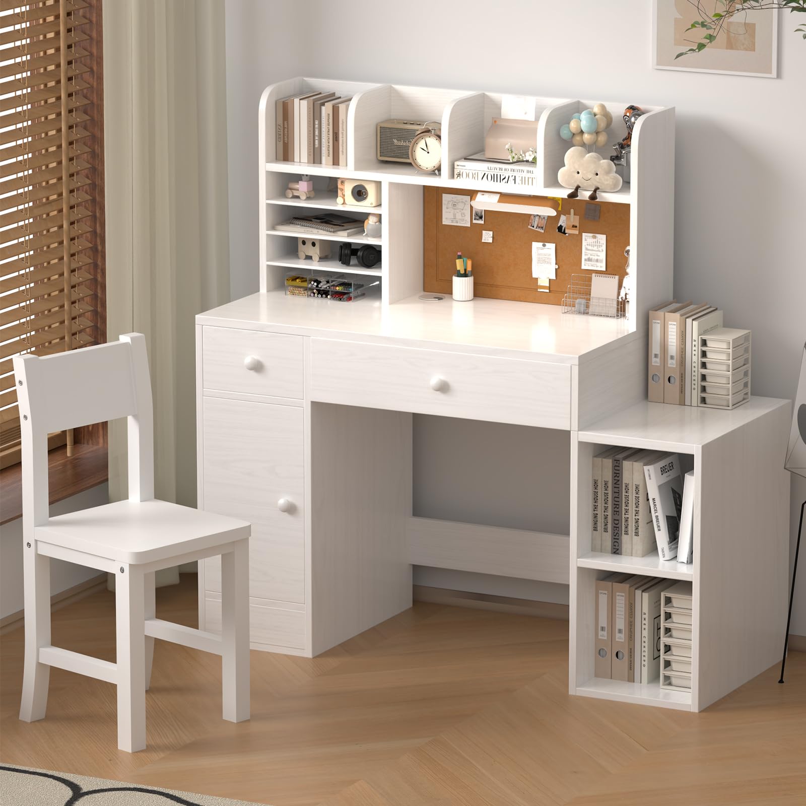 Kids Study Desk and Chair Set with LED Light and Storage