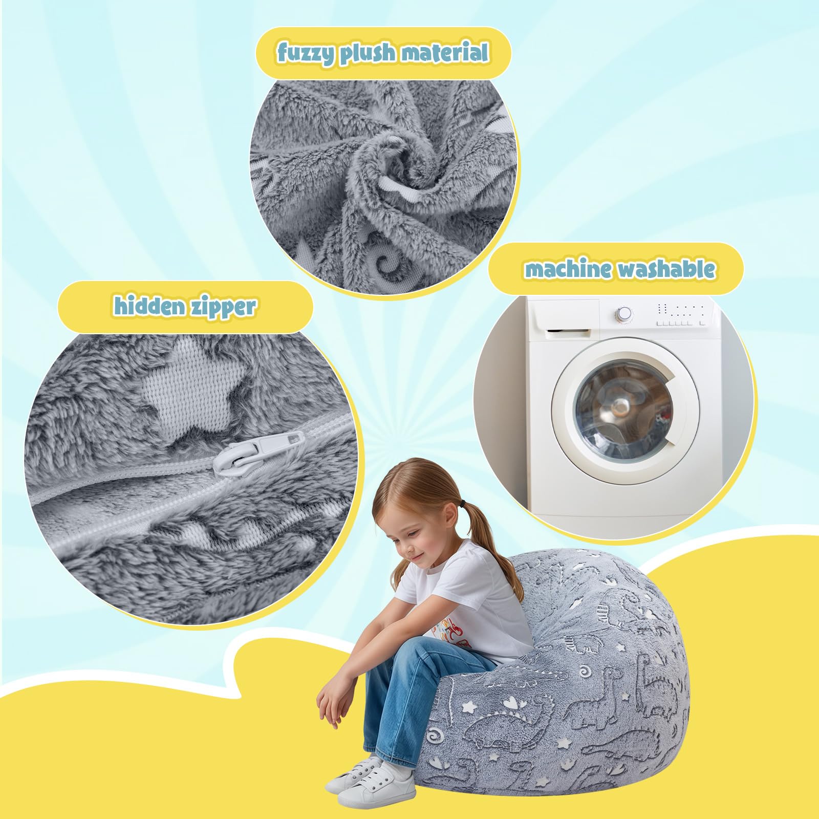 Convertible Dinosaur Bean Bag Chair for Kids