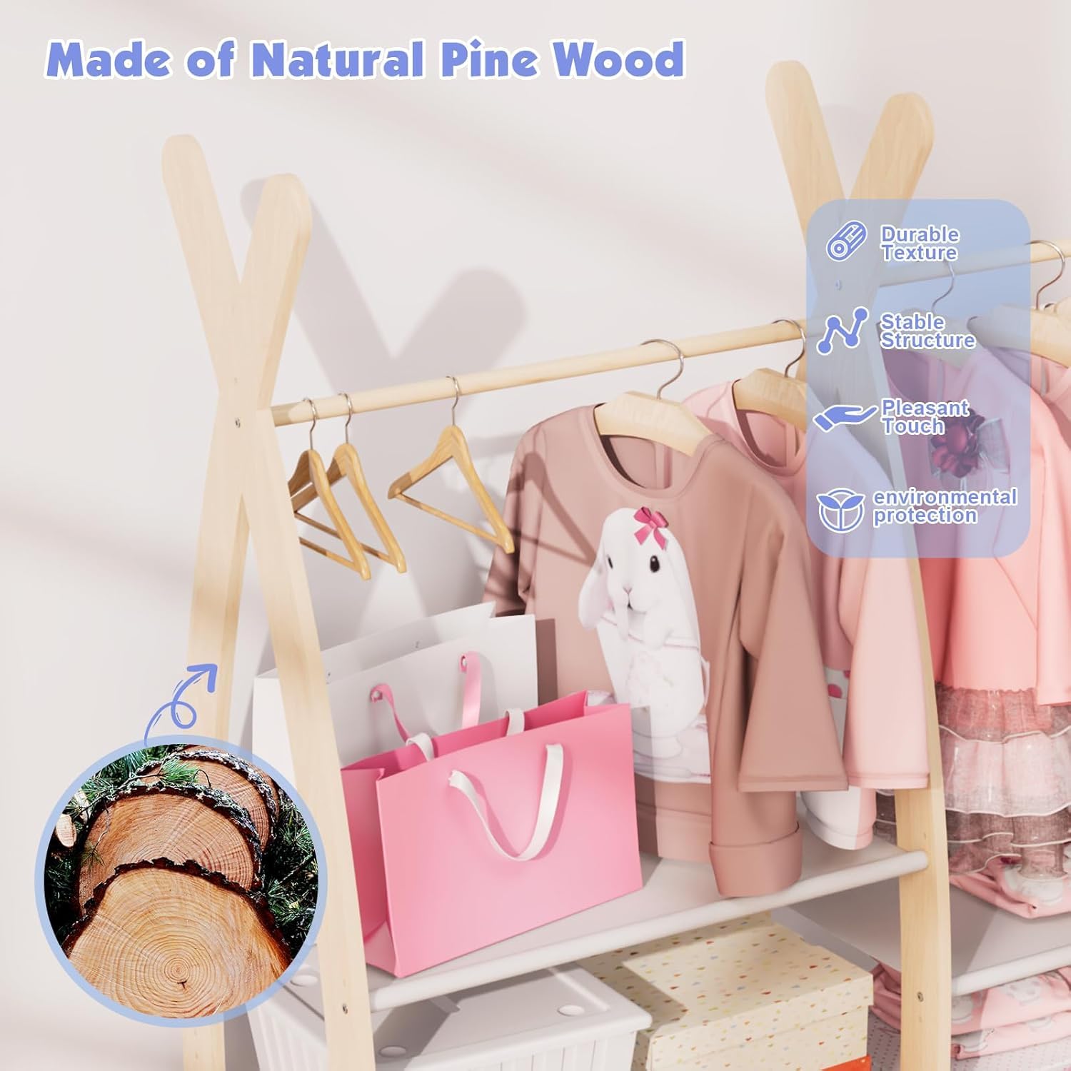Kids Clothing Rack with Storage Shelves