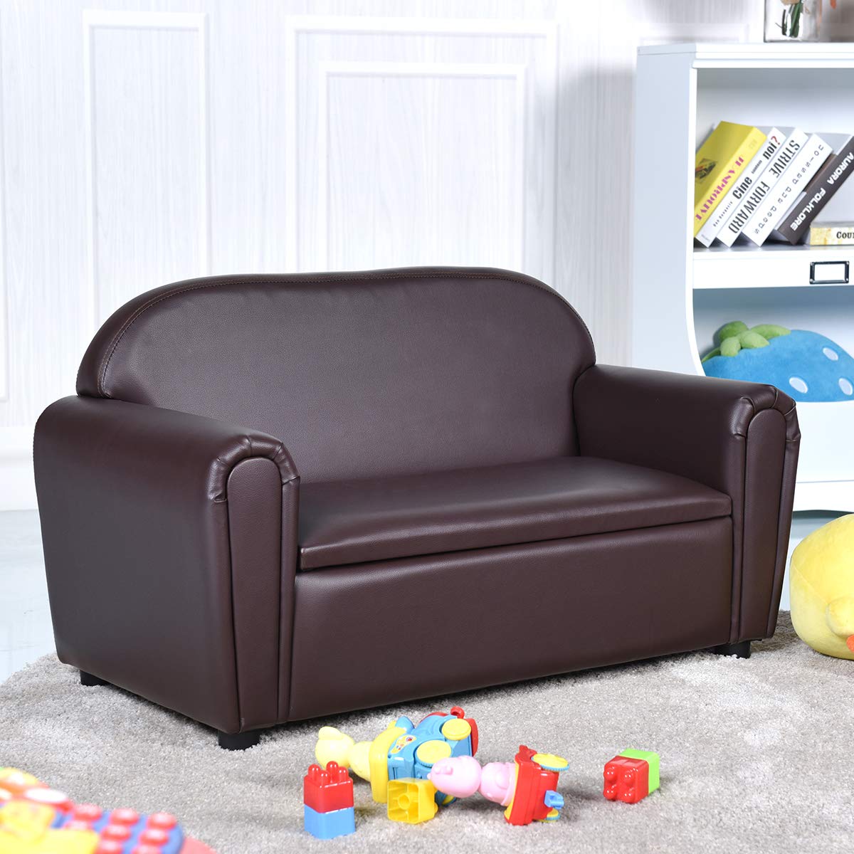 Kids Couch, 2 in 1 Double Seat Children's Sofa w/Under Seat Storage