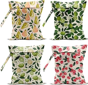 4 Pack Cute Fruit Wet Bag Waterproof Washable Reusable iaper Travel Beach Pool