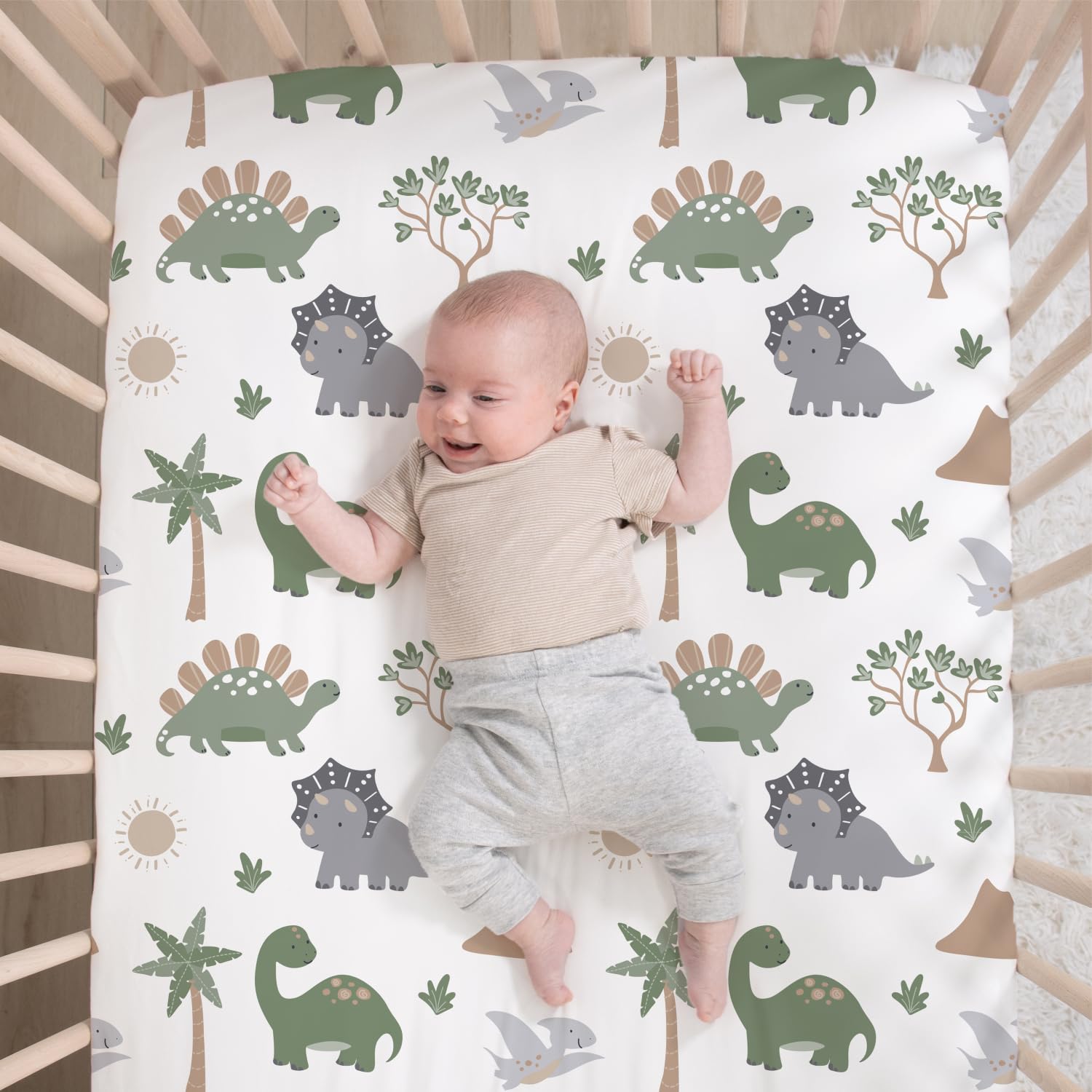 Dinosaur Crib Bedding Set - 3 Piece Nursery Bedding with Fitted Sheet