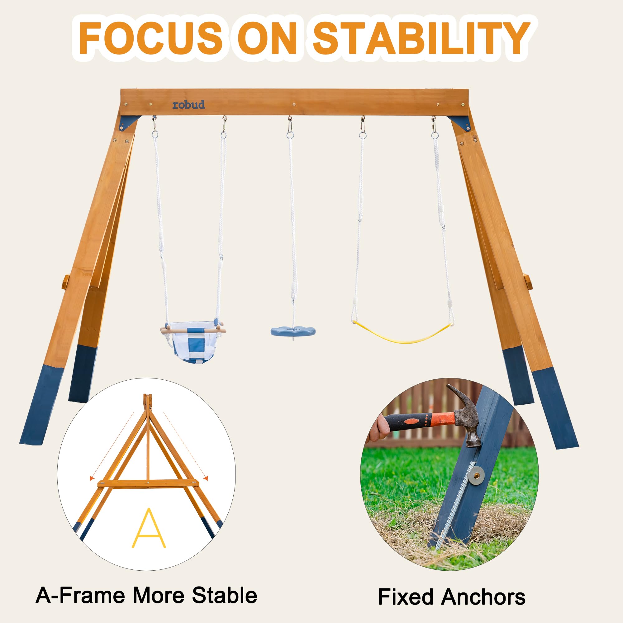 3-in-1 Wooden Swing Set for Backyard