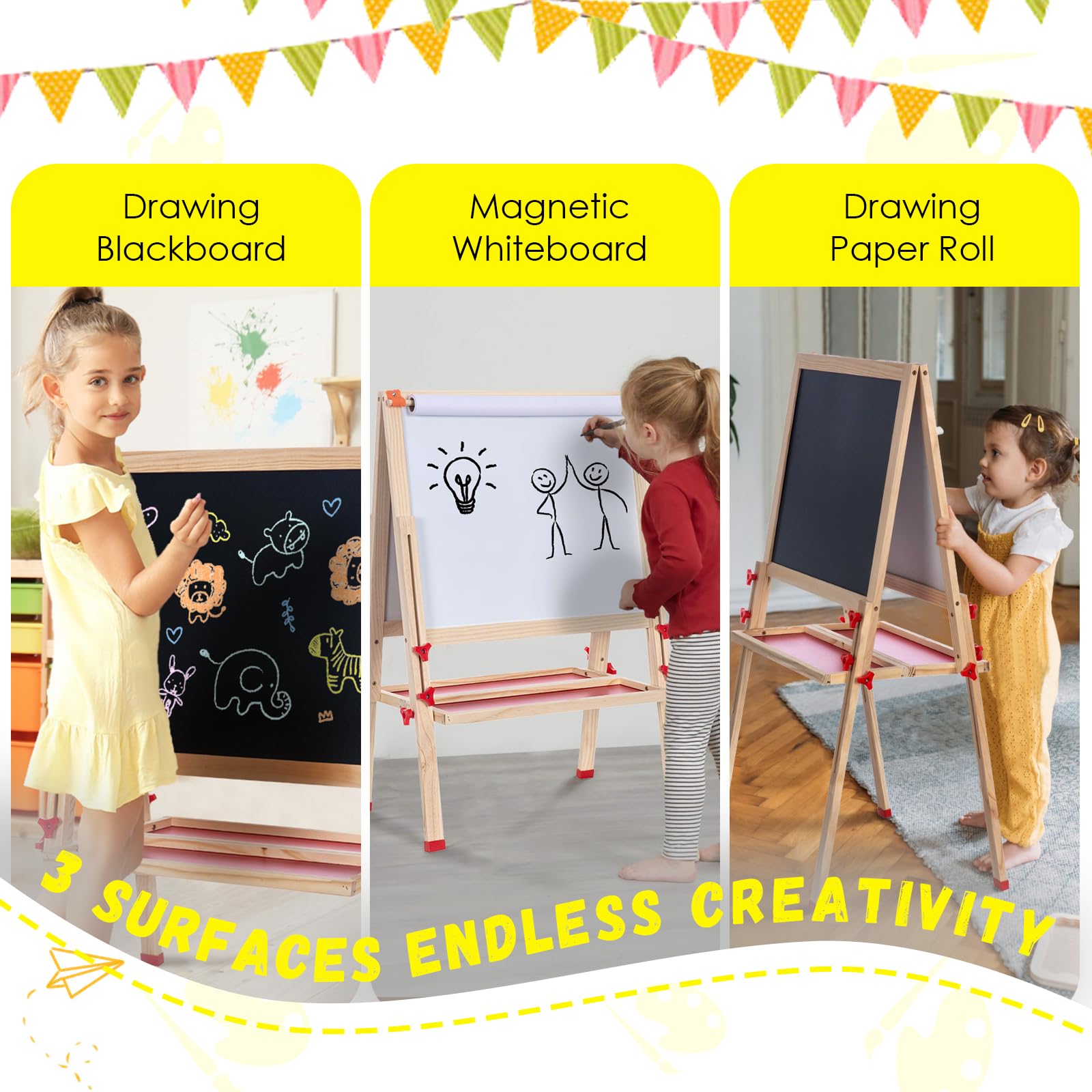 Kids Art Easel Double Sided Adjustable Wooden