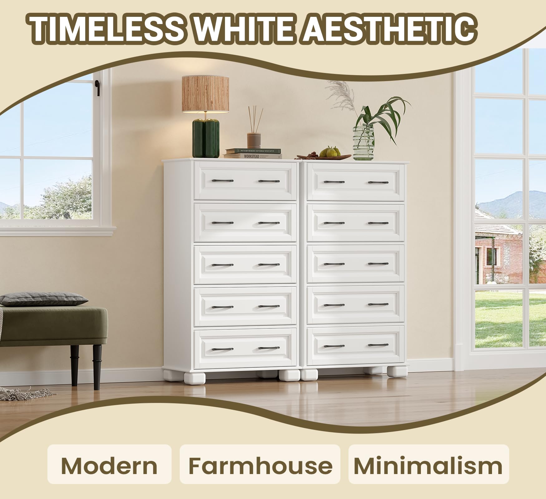 5 Drawer Wooden Dresser for Bedroom Storage