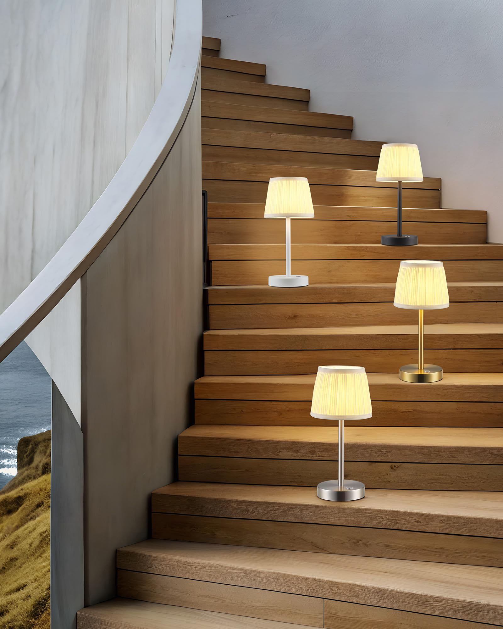 Cordless LED Gold Table Lamps, Rechargeable 4000mAh 3 Way