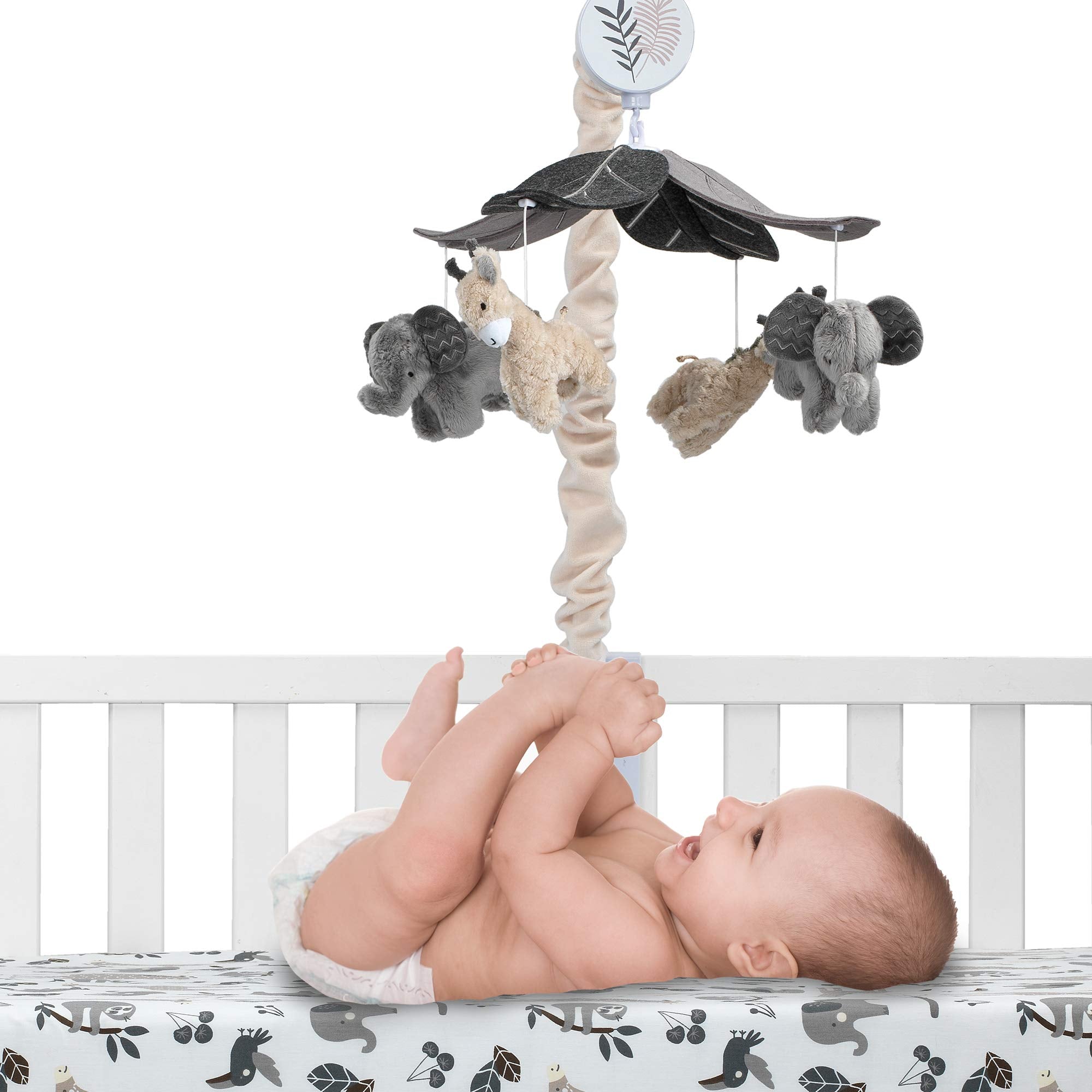 Baby Jungle Animals Gray/Tan Musical Crib Mobile Soother Toy