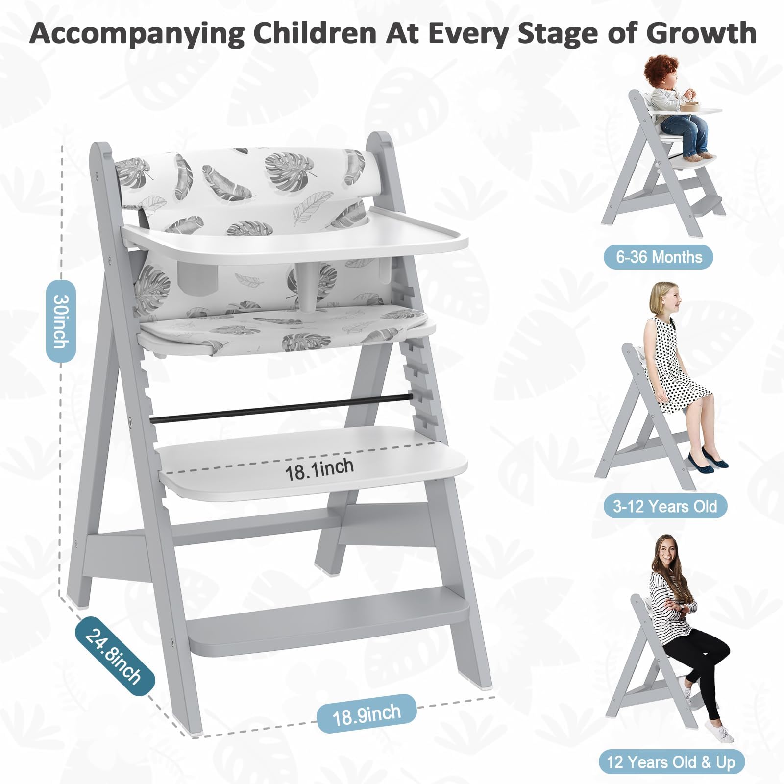 Adjustable Wooden High Chair with Tray
