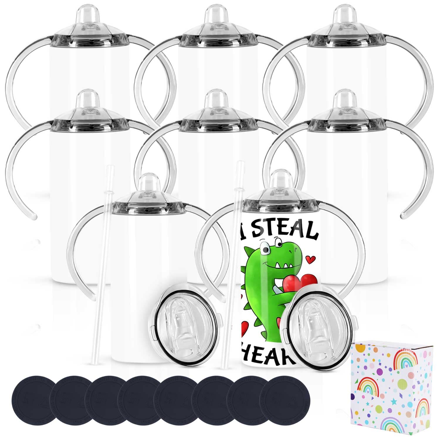 12 Oz Sippy Cup Tumblers 8 Pack With Handle, Straight Sublimation
