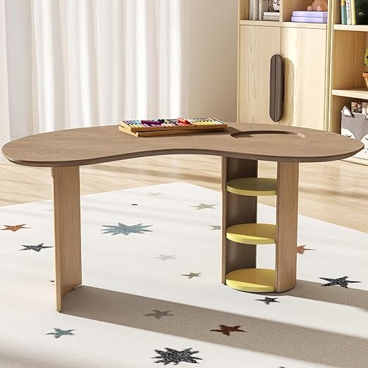 Kids Table with Storage, Kidney Desk, Half Moon Family Activity Table