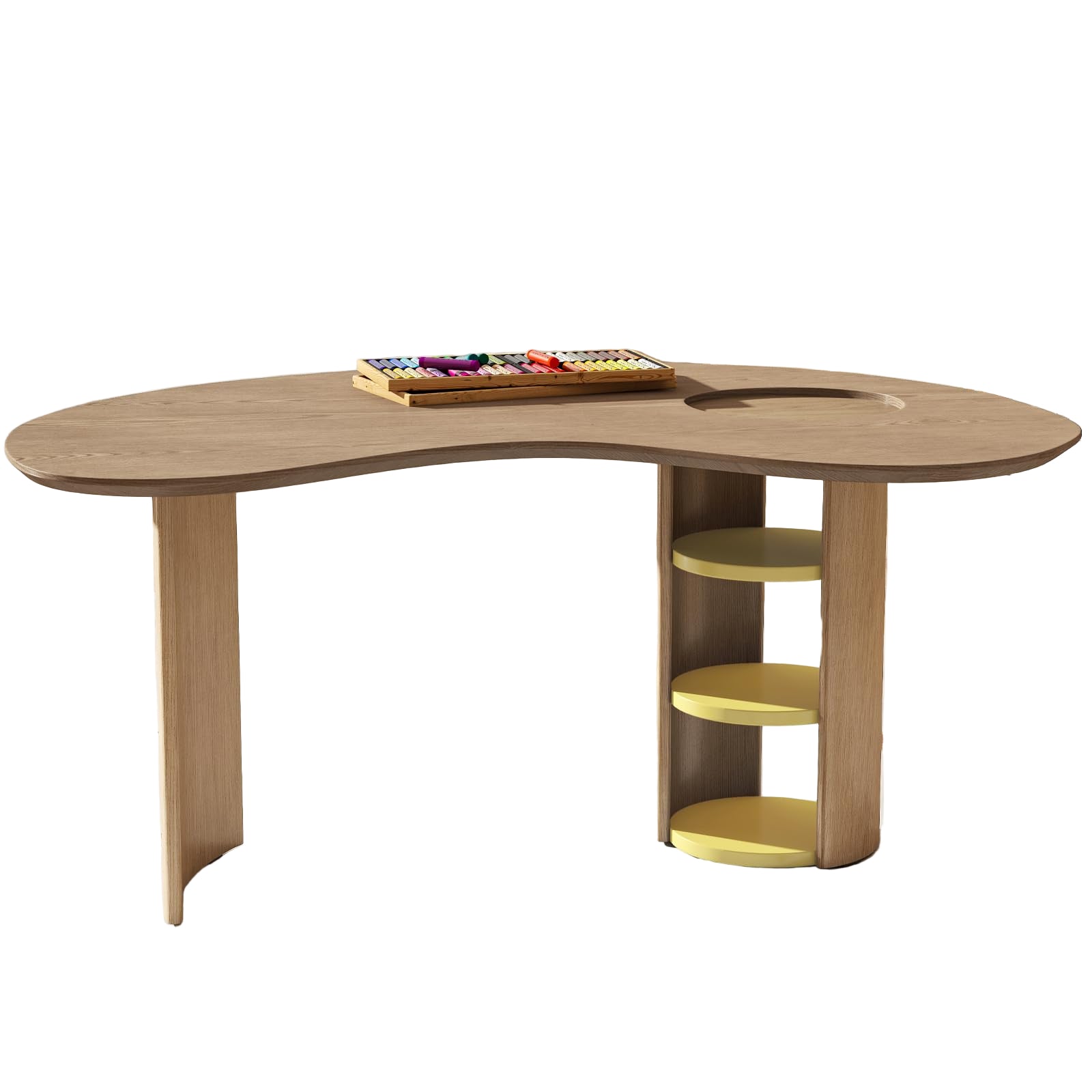 Kids Table with Storage, Kidney Desk, Half Moon Family Activity Table