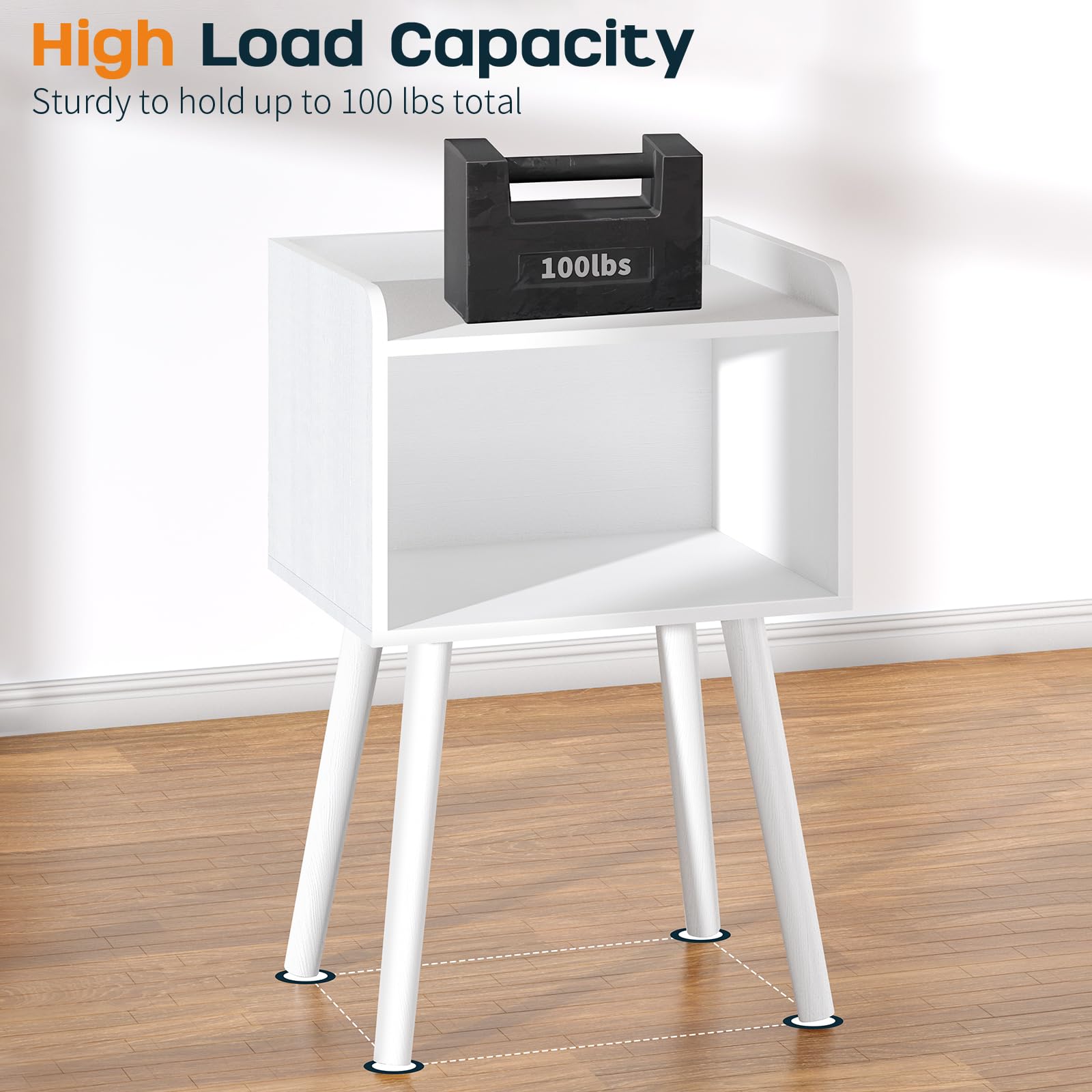 Mid Century Modern Nightstand Small Side Table with Storage Shelf