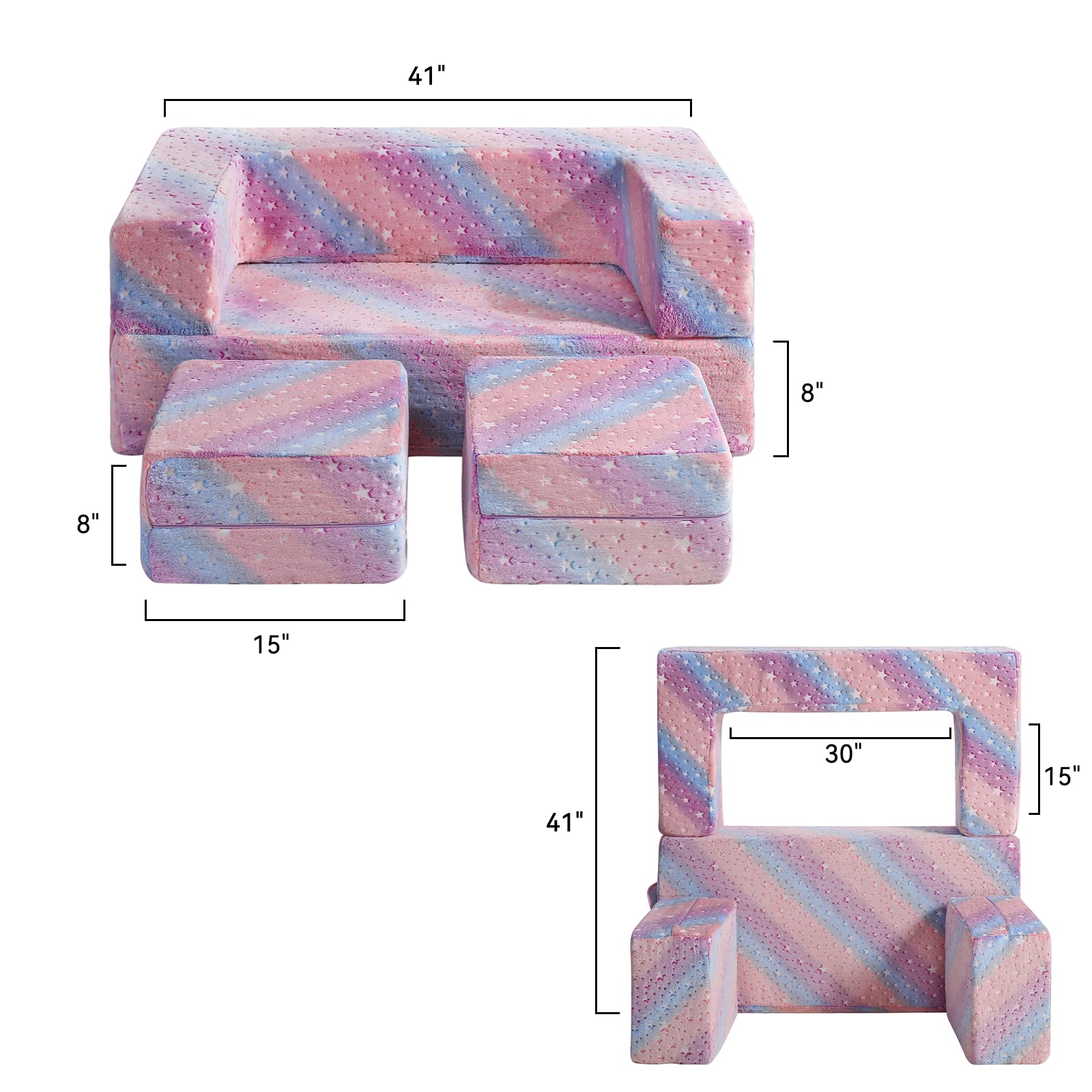 Glow in The Dark Modular Explore Sofa for Toddler 3 in 1 Fold Out Sofa