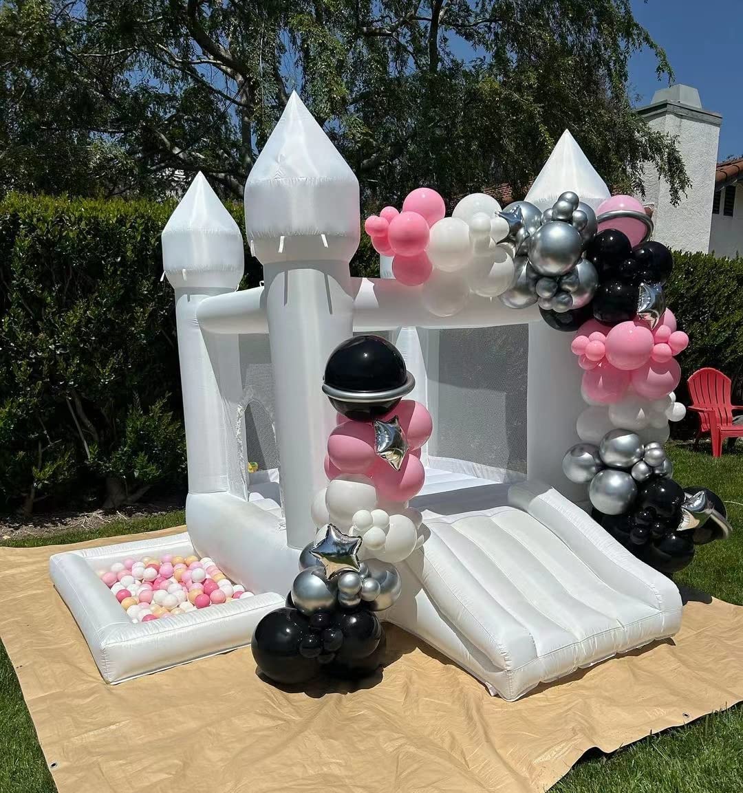 White Inflatable Bounce House with Blower for Kids