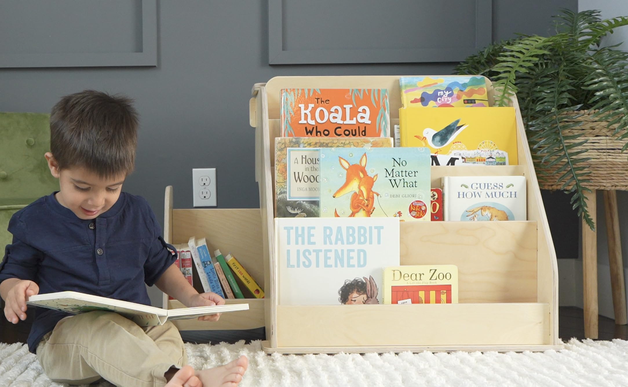Montessori Bookshelf for Toddlers with Hidden Drawer and Toy Storage